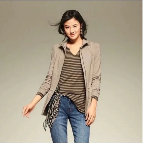 CAbi Slant Tee in Tan and Black Stripes Size Medium - Picture 2 of 9